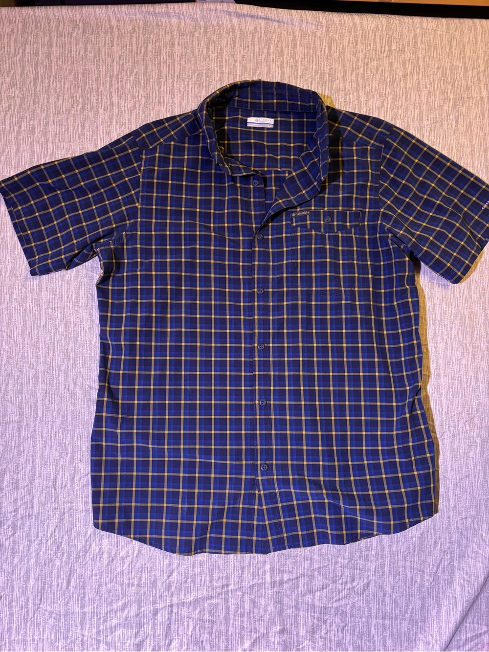 Columbia Men's Rapid Rivers II Short Sleeve Shirt Blue & Yellow Large
